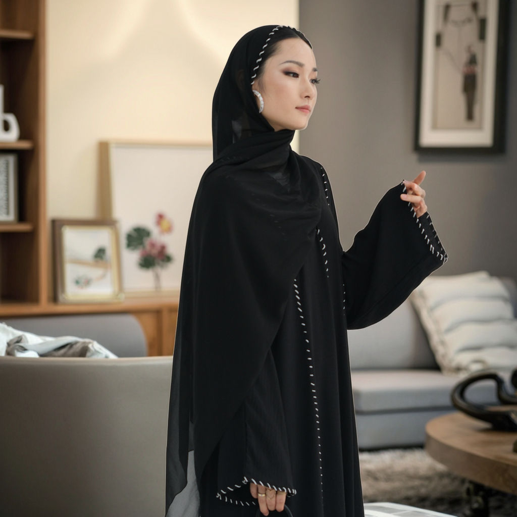 Tabara Open Abaya Set Traditional Muslim Dress with Cardigan & Chiffon Hijab