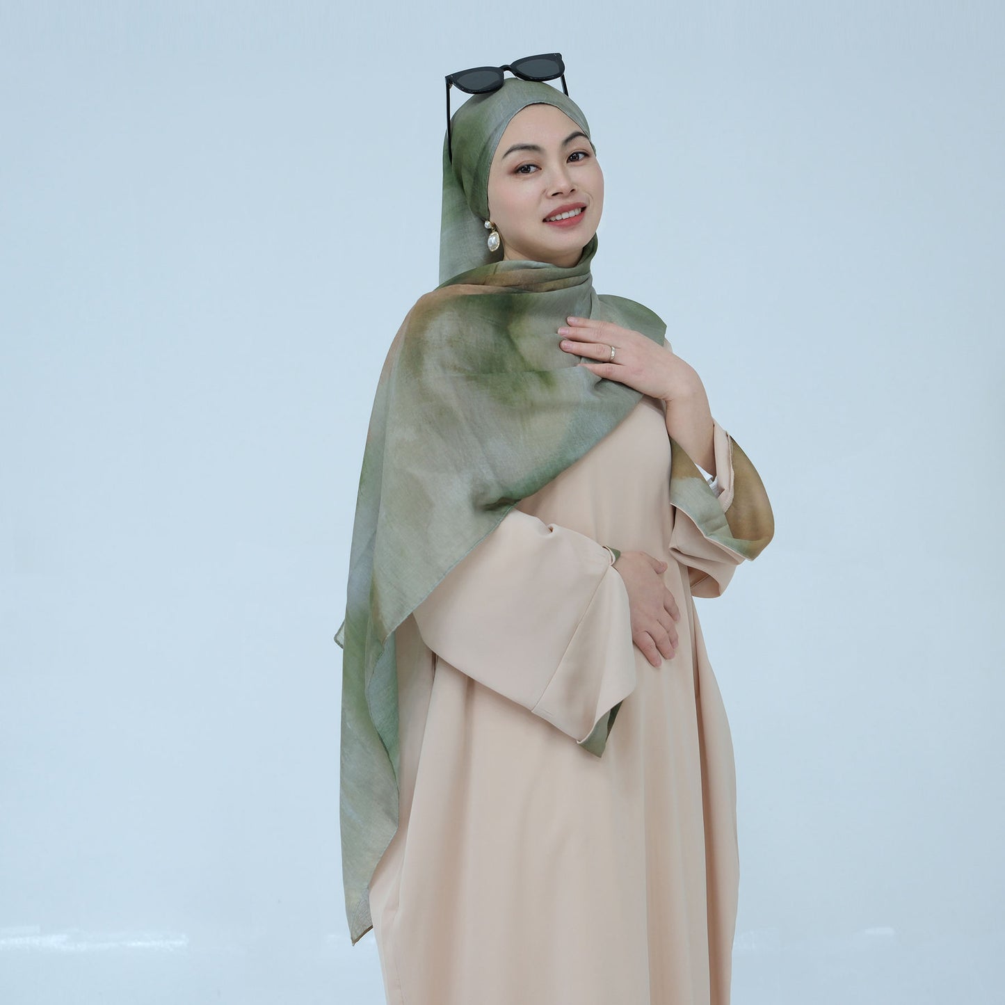 Tabara Nida Closed Abaya  Modest Islamic Dress with Printed Hijab & Slit Sleeves