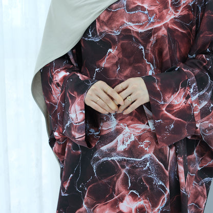 Tabara InkWave Abaya – Modern Ink Wash Printed Dress