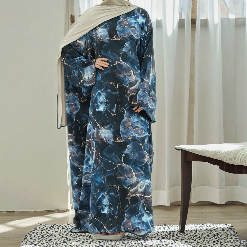 Tabara Ink Wash Abaya – Modest Islamic Dress with Elegant Print