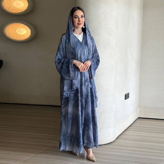 Tabara Chiffon Abaya Set  Front Open 2-Piece with Matching Sheila