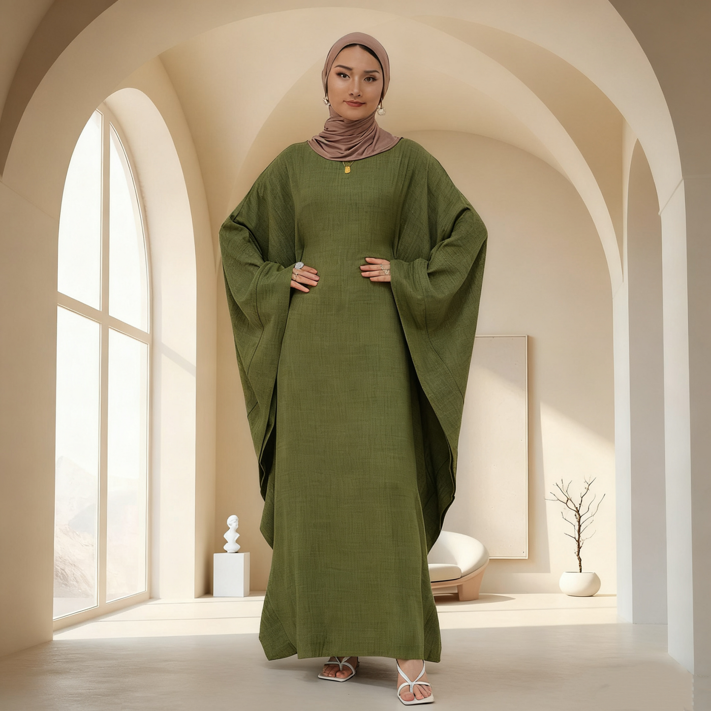 Tabara Dubai Style Abaya  Solid Color Closed Dress with Inside Tie Belt