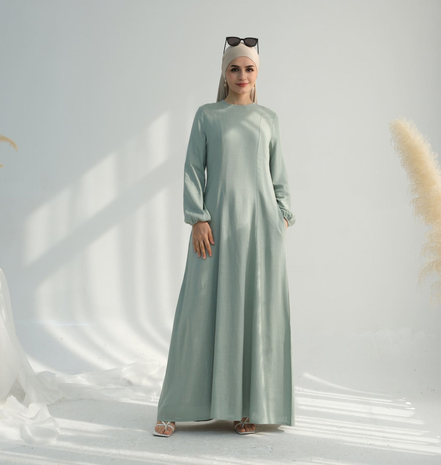 Tabara Elegant Abaya Dress – Breathable Linen Style with Side Pockets