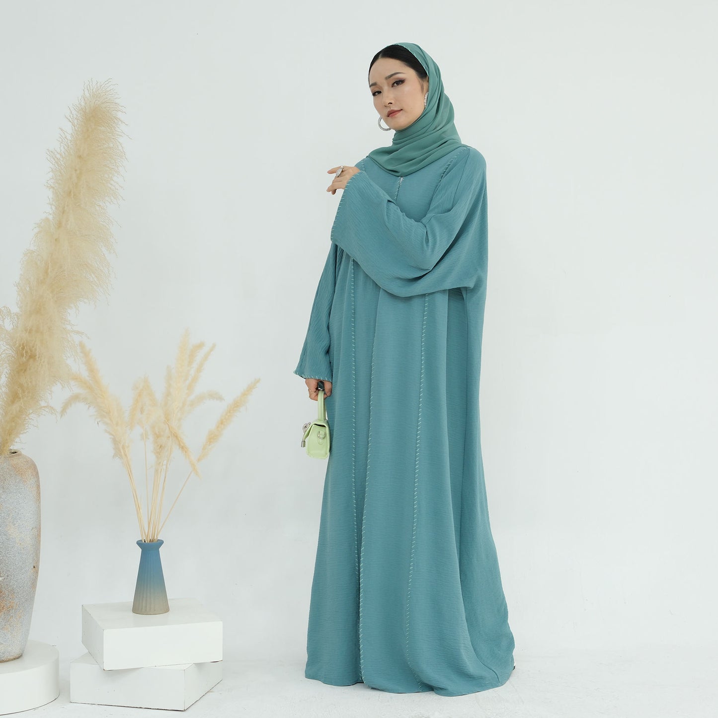 Tabara Open Abaya Set  Traditional Muslim Dress with Cardigan & Chiffon Hijab