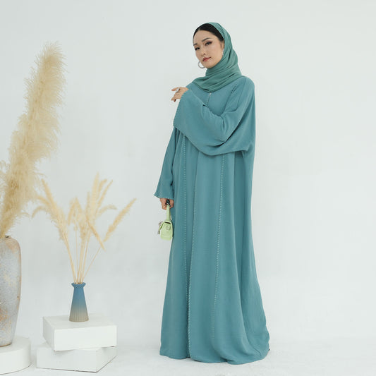 Tabara Open Abaya Set  Traditional Muslim Dress with Cardigan & Chiffon Hijab