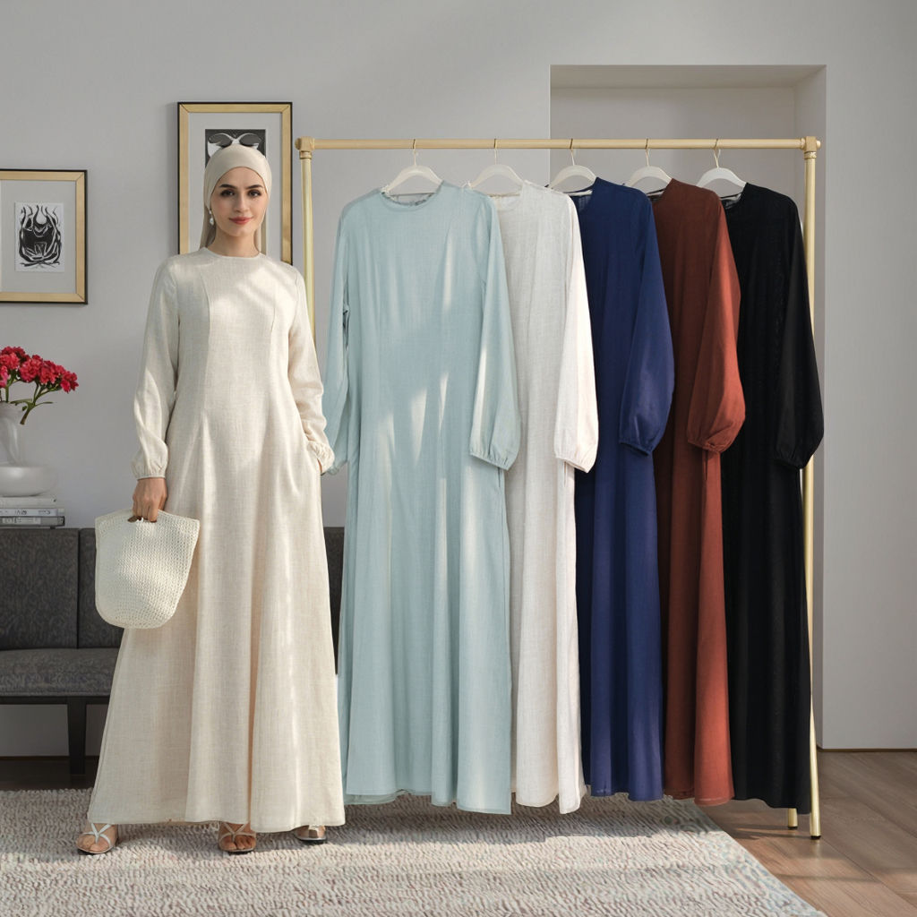 Tabara Elegant Abaya Dress – Breathable Linen Style with Side Pockets