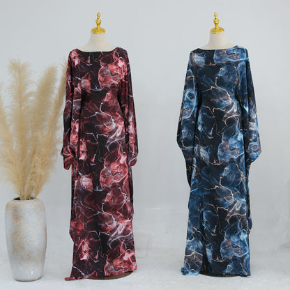 Tabara InkWave Abaya – Modern Ink Wash Printed Dress